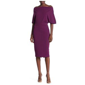 🆕ALEXIA ADMOR Olivia Off-Shoulder Drape Sheath Dress Plum X-Small